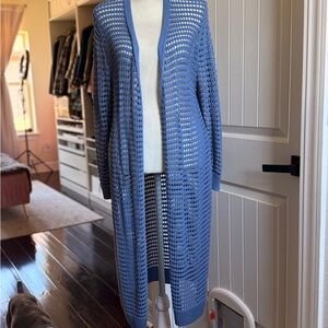 MarlaWynne Sky Blue Open-Weave Longline Cardigan